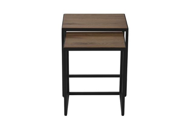 Picture of ISABEL NEST OF 2 TABLES SOLID NATURAL OAK WITH BLACK METAL LEG 