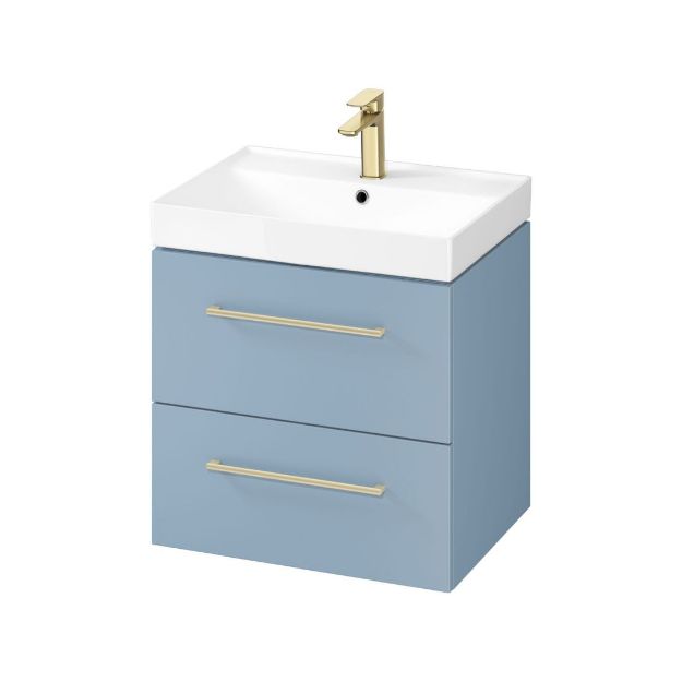 Picture of LARGA 600 WALL MOUNTED VANITY BLUE WITH BRASS HANDLES