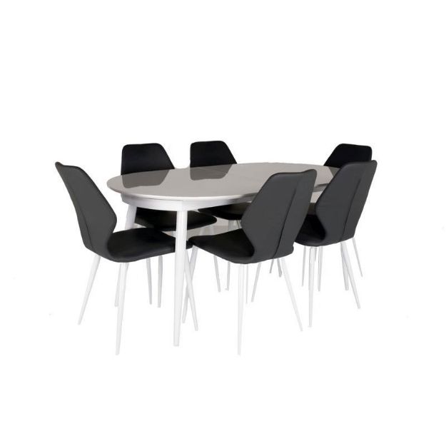 Picture of Brandon Oval Dining Set |White High Gloss with 6 Grey Chairs